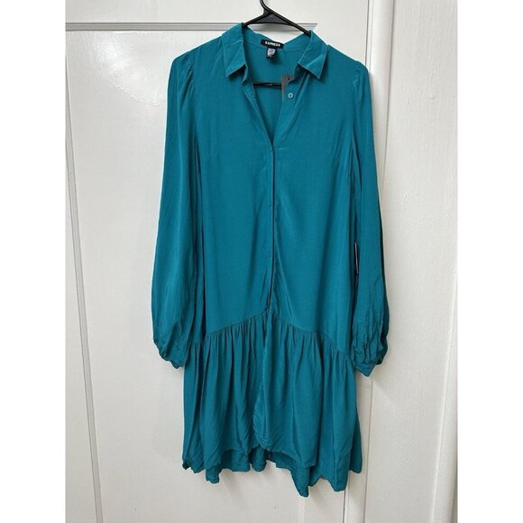 Express Drop Waist Dress XS New! Green Jade Teacher Work Flowy - Picture 1 of 5